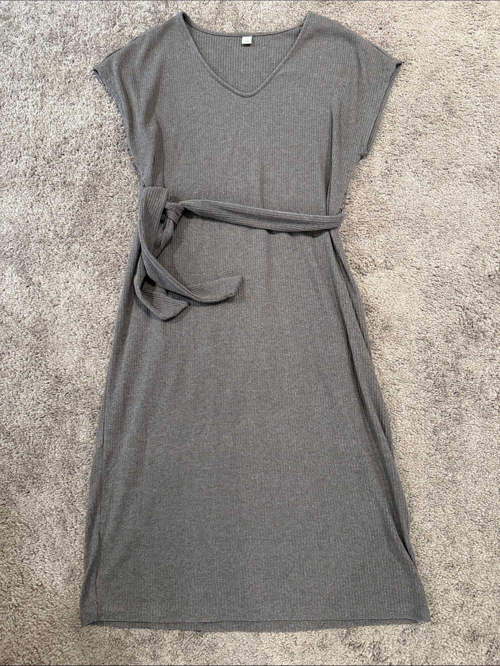 Old Navy V-Neck Dolman Sleeve Style Midi Dress with Self-Tie Belt - Taupe